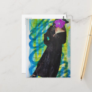 Carte Postale Dame Pirate Avec Fleur Violette Visage Mixte Média
