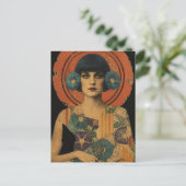 Carte Postale Dame Rétro et Fleurs (Debout devant)