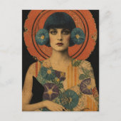 Carte Postale Dame Rétro et Fleurs (Devant)