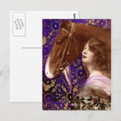 Carte Postale Dame romantique à cheval (Devant / Derrière)