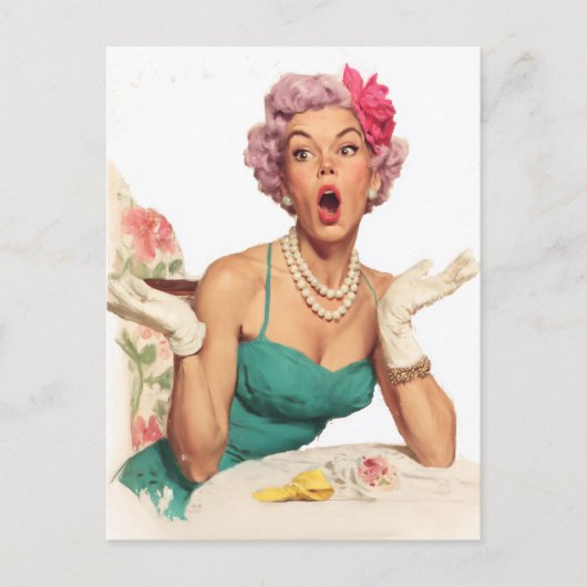 Carte Postale Dame Surprise Glamour Rétro (Devant)