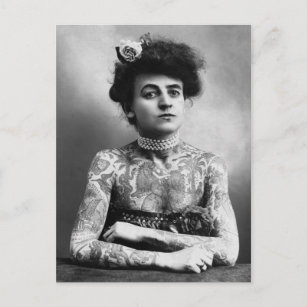 Carte Postale Dame tatouée - Femme avec tatouages - vintage