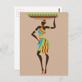 Carte Postale Dame tribale africaine avec l'art tribal corbeille (Devant / Derrière)