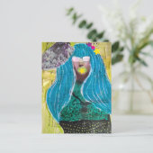 Carte Postale Dame Unique Avec Cheveux Bleus Collage Multimédia (Debout devant)