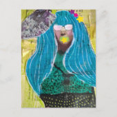 Carte Postale Dame Unique Avec Cheveux Bleus Collage Multimédia (Devant)