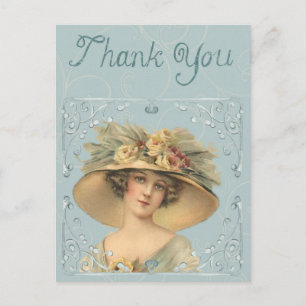 Carte Postale Dame victorienne avec grand chapeau - Merci