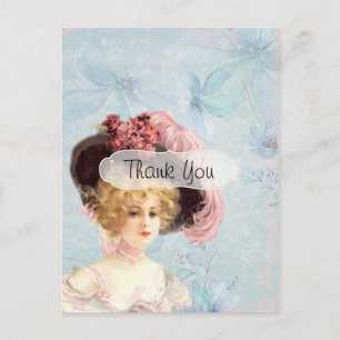Carte Postale Dame Victorienne Branchée Vintage Merci