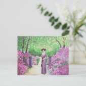 Carte Postale Dame victorienne dans un jardin Rhododendron. (Debout devant)