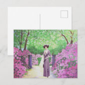 Carte Postale Dame victorienne dans un jardin Rhododendron. (Devant / Derrière)