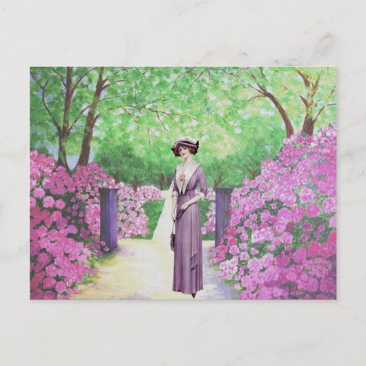 Carte Postale Dame victorienne dans un jardin Rhododendron. (Devant)