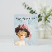 Carte Postale Dame victorienne en Casquette plumé avec roses ros (Debout devant)