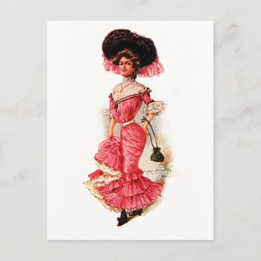 Carte Postale Dame victorienne en Robe Rose (Devant)