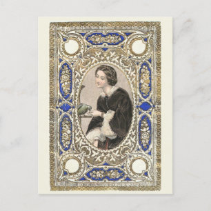 Carte Postale Dame victorienne, Nourrir Son Oiseau, Style Vintag
