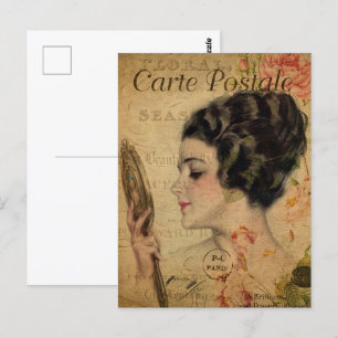 Carte Postale Dame victorienne vintage avec miroir
