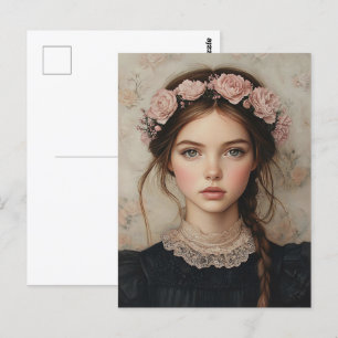 Carte Postale Dame Whimsical dans un portrait de la Couronne Fle