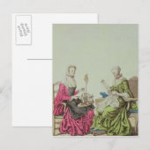 Carte Postale Dames à filer et à coudre, c.1765 (Devant / Derrière)