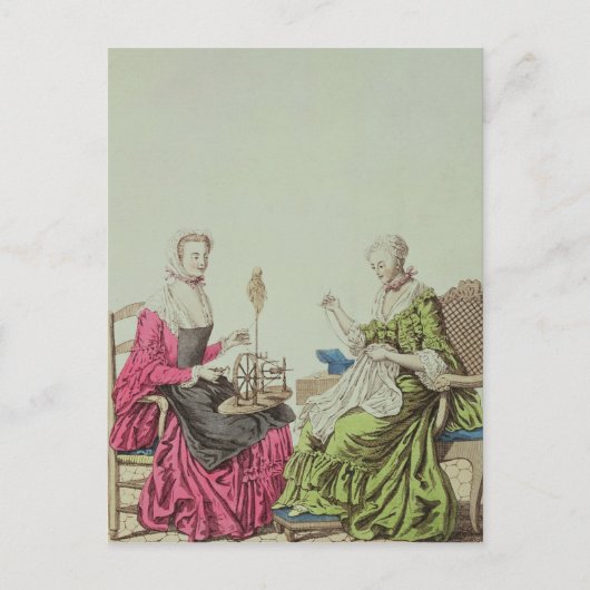 Carte Postale Dames à filer et à coudre, c.1765 (Devant)