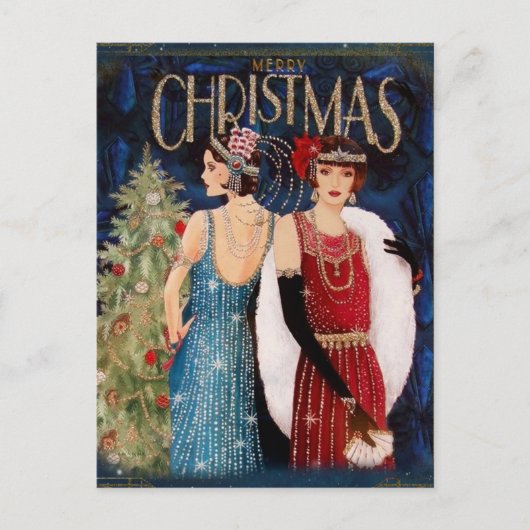 Carte Postale Dames art de Noël des années 1930 (Devant)