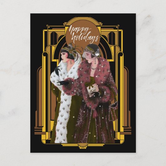 Carte Postale Dames Art Déco Rétro Noël (Devant)