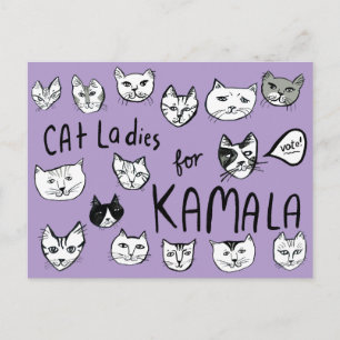 Carte Postale DAMES AUX CHATS pour KAMALA Mignon VOTE ÉLECTION