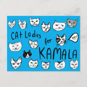 Carte Postale DAMES AUX CHATS pour KAMALA Mignon VOTE ÉLECTION