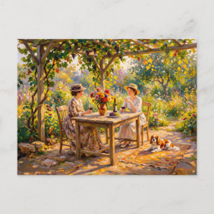 Carte Postale Dames partageant du vin sous une pergola de jardin