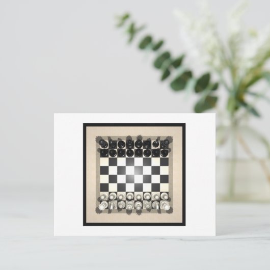 Carte Postale Damier et pièces d'échecs : (Debout devant)