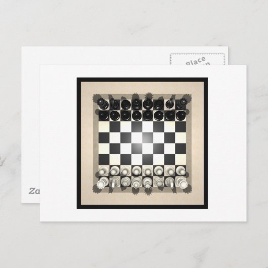 Carte Postale Damier et pièces d'échecs : (Devant / Derrière)