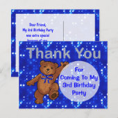 Carte Postale Dancing Teddy Bear 3e anniversaire Merci de fête (Devant / Derrière)