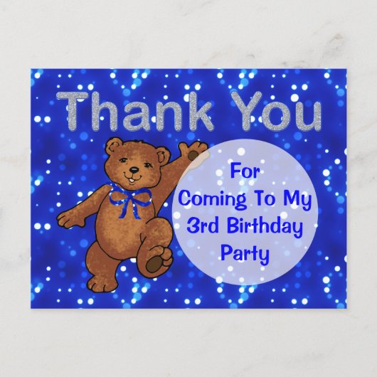 Carte Postale Dancing Teddy Bear 3e anniversaire Merci de fête (Devant)