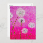 Carte Postale Dandelions Abstrait Peinture, Fleurs roses Art (Devant / Derrière)