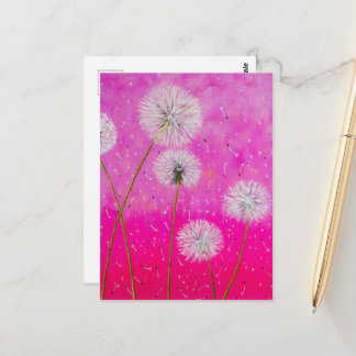 Carte Postale Dandelions Abstrait Peinture, Fleurs roses Art