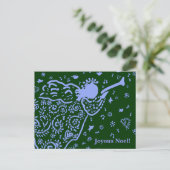 Carte postale d'ange à trompette bleue et verte (Debout devant)