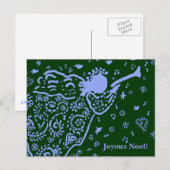 Carte postale d'ange à trompette bleue et verte (Devant / Derrière)