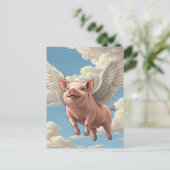 Carte postale d'animaux ange cochons volants migno (Debout devant)