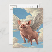 Carte postale d'animaux ange cochons volants migno (Devant / Derrière)