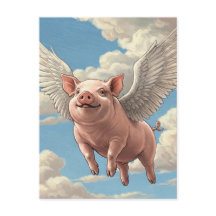 Carte postale d'animaux ange cochons volants migno