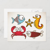 Carte postale d'animaux marins vintage (Devant / Derrière)