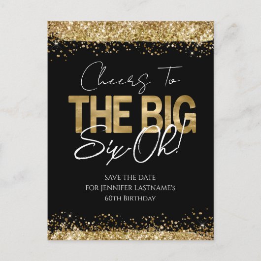 Carte postale d'anniversaire 60 ans or noir Enregi (Devant)