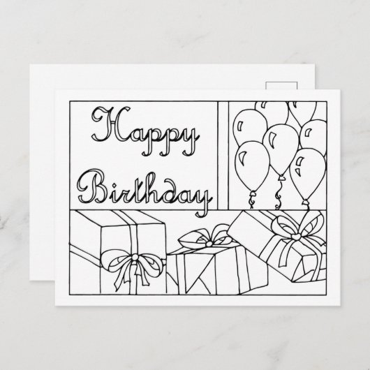 Carte postale d'anniversaire à colorier (Devant / Derrière)