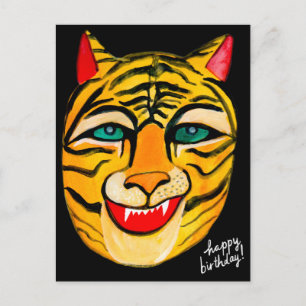 Carte postale d'anniversaire à l'aquarelle Tigre q