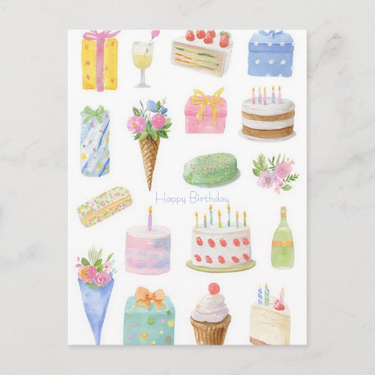 Carte postale d'anniversaire aquarelle (Devant)