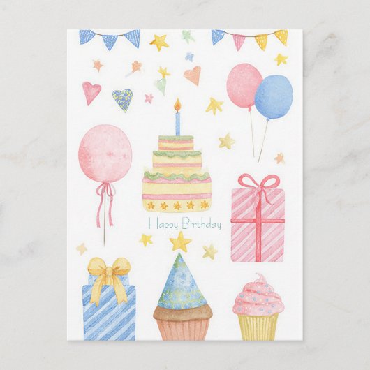 Carte postale d'anniversaire aquarelle (Devant)