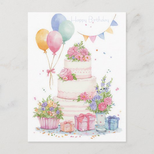 Carte postale d'anniversaire aquarelle (Devant)