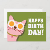 Carte postale d'Anniversaire au chat mignon (Devant / Derrière)