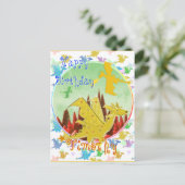 Carte postale d'Anniversaire aux dragons de dessin (Debout devant)