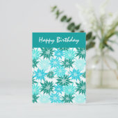 Carte postale d'anniversaire aux fleurs turquoise (Debout devant)