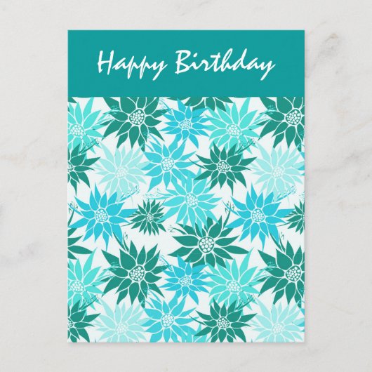 Carte postale d'anniversaire aux fleurs turquoise (Devant)