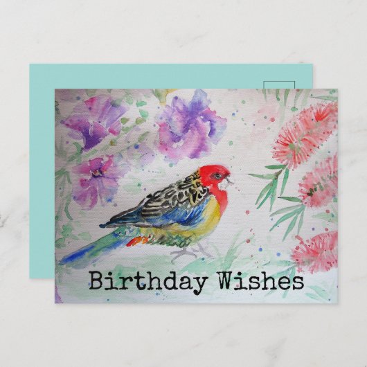 Carte postale d'anniversaire avec perroquet Rosell (Devant / Derrière)