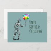 Carte postale d'anniversaire avec robot et ballons (Devant / Derrière)